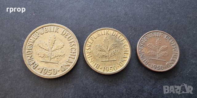 Монети . Германия. 1, 5 и 10 пфенига. 1950 година., снимка 7 - Нумизматика и бонистика - 38160577