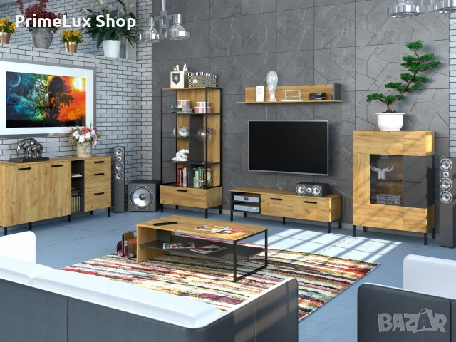 Етажерка SANTES 1S златен дъб крафт/антрацит, снимка 2 - Етажерки - 53243886