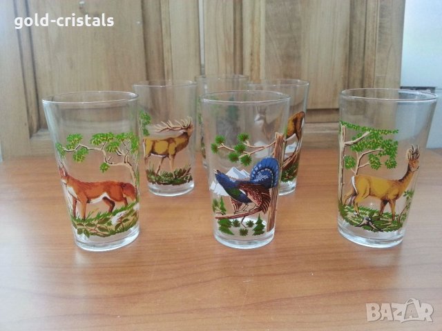  стъклени чаши с ловни мотиви , снимка 2 - Антикварни и старинни предмети - 33682330