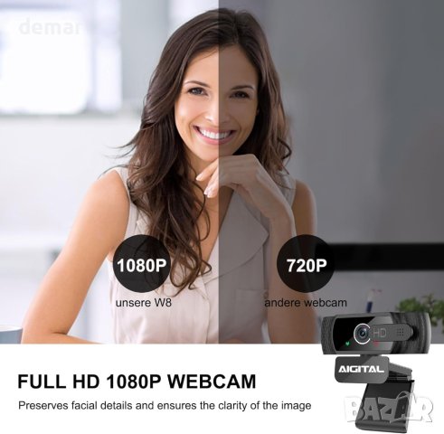 Уеб камера за компютър с микрофон и статив, 1080P FHD, снимка 6 - Други - 43937774