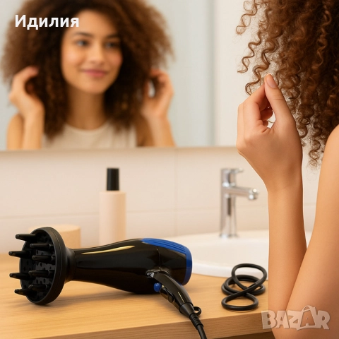 Сешоар с дифузер Rosberg, 2200W, 3 степени на температура, 2 скорости, Черен/син, снимка 3 - Сешоари - 51741448