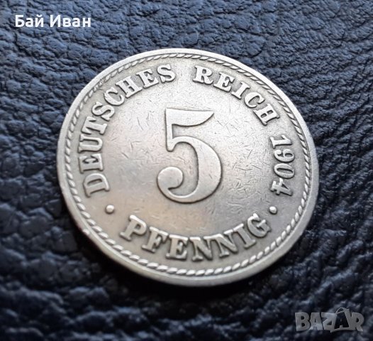 Стара монета 5 пфенига 1904 г.буква  А - Германия  - рядка,топ цена !, снимка 4 - Нумизматика и бонистика - 39740610