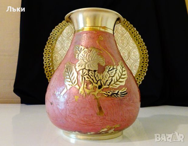 Бронзова ваза,гарафа,емайл,рози 730 гр. , снимка 3 - Вази - 37369337