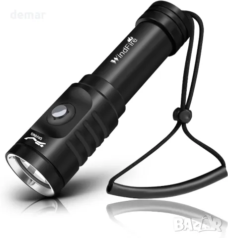 Фенер за гмуркане WindFire, фенер за гмуркане, IPX8, 3000 лумена с 3 режима и индикатор, снимка 9 - Водни спортове - 47801091