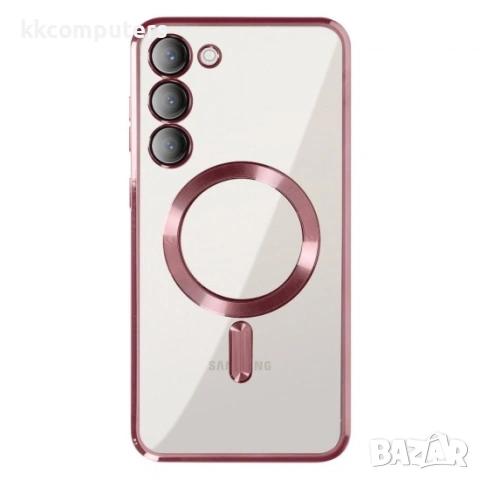 Силиконов кейс bSmart Chrome Magsafe с протектори за камерите, За Samsung Galaxy S26 Plus, Розово-зл