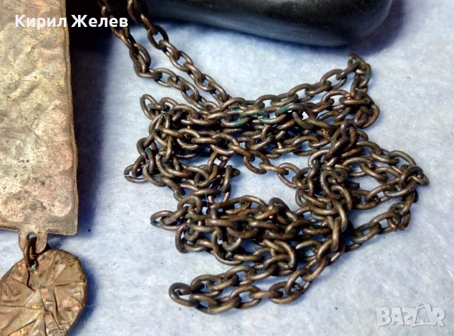 СТАРИННА ОГЪРЛИЦА КОВАНА МЕД с МЕДНА РЕТРО ВЕРИЖКА РЪЧНА МАЙСТОРСКА ЕТНО АРТ ИЗРАБОТКА 28794, снимка 8 - Антикварни и старинни предмети - 51255596