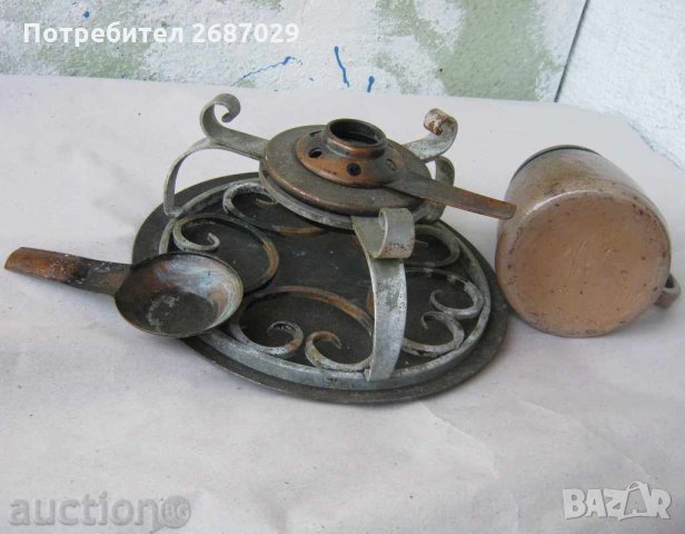  Стар спиртник котлон примус горелка печка с керамичен съд и надпис, котлони, снимка 3 - Други ценни предмети - 28950029