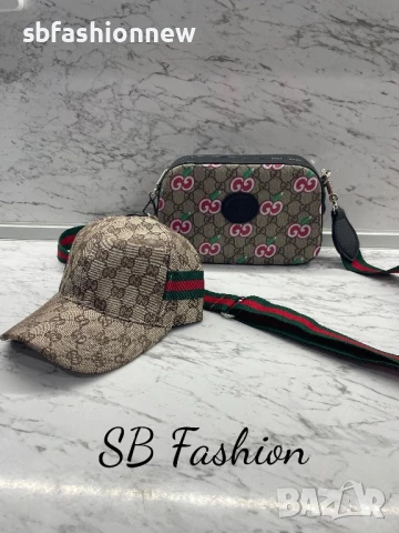 Gucci бежов комплект шапка и чанта, снимка 6 - Чанти - 51034118