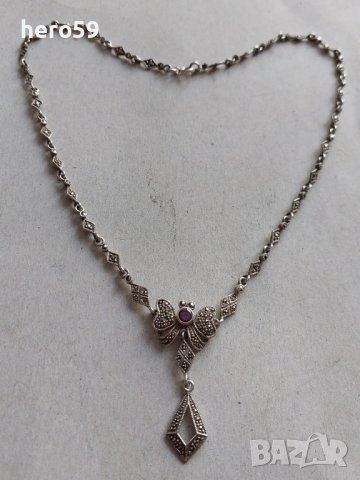 Дамско сребърно колие с аметист и марказити,сребро 925, снимка 1