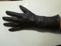 Дълги тъмно кафяви дамски ръкавици естествена кожа, снимка 1