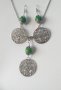Красив комплект бижута със зелен Тюркоаз и филигрирани медальони в цвят сребро , снимка 3