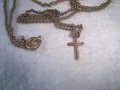 МИНИАТЮРНО СТАРО СРЕБЪРНО КРЪСТЧЕ СРЕБРО 950 с ПОСРЕБРЕНО СТОМАНЕНО ЗДРАВО СИНДЖИРЧЕ 12660, снимка 5