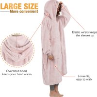  Худи с дълга качулка и преден джоб, меко и удобно, розово, снимка 3 - Пижами - 43215645