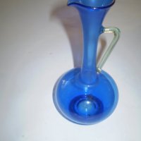  19 век ръчно изработена каничка от тънко синьо стъкло, снимка 6 - Други ценни предмети - 34929798