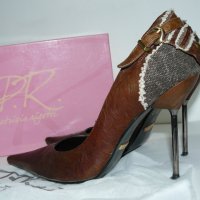 Patrizia Rigotti обувки висок ток, 10см, кожа и текстил – 38 номер, 258мм, снимка 8 - Дамски елегантни обувки - 28750757