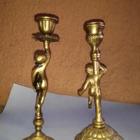 бронзови барокови свещници с фигури, снимка 1 - Антикварни и старинни предмети - 39699290