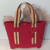 Червена зимна чанта – филц, голяма, снимка 2 - Чанти - 43223113