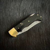 Сгъваем ловен нож (дамаска стомана, биволски рог), снимка 5 - Ножове - 39456146