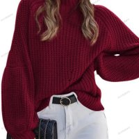 Дамски ежедневен свободен пуловер с висока яка, 8цвята - 023, снимка 3 - Блузи с дълъг ръкав и пуловери - 43039851