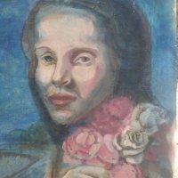 стара картина-жена с рози, снимка 2 - Картини - 35003735