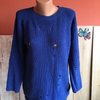 💙❄️Пуловер на дупки в кралско син цвят,м,л размер, снимка 1 - Блузи с дълъг ръкав и пуловери - 27262964