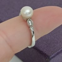 Сребърен пръстен с перла Буква АГ, снимка 2 - Пръстени - 43943983