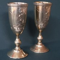 ЧИФТ Руски чашки сребърни 84 с ПОЗЛАТА Москва 19ти век чаша, снимка 6 - Други ценни предмети - 34620706