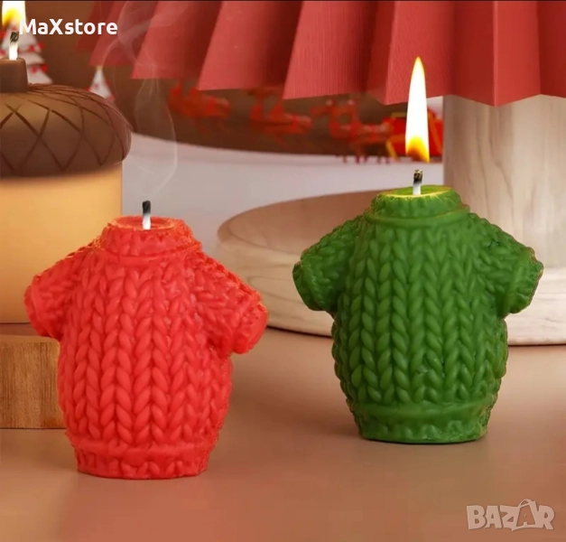 3D Коледа вълнен пуловер Силиконов молд форма за свещи гипс сапун смола , снимка 1