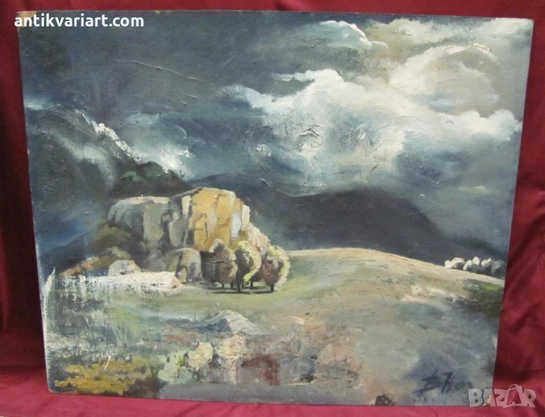 Картина Буря в Планината масло върху фазер,подпис, снимка 1