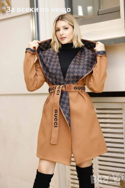 Gucci Дамско Палто С Качулка И Колан На Марката С Бродирано Лого Гучи Код A842, снимка 1