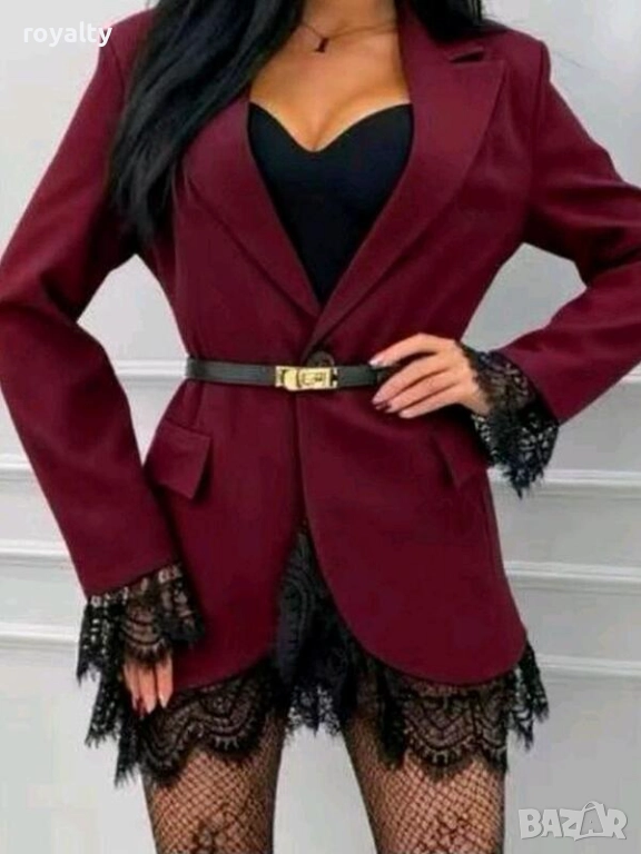 Дамско Елегантно Сако Бордо с Дантела, снимка 1