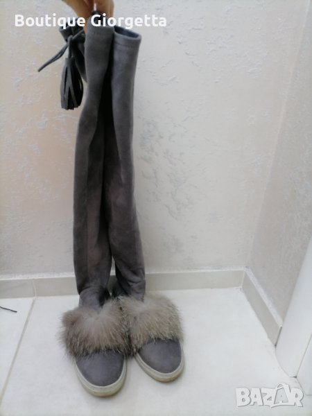 Чизми от велур с естествен пух, снимка 1