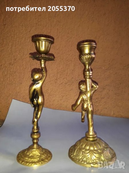 бронзови барокови свещници с фигури, снимка 1