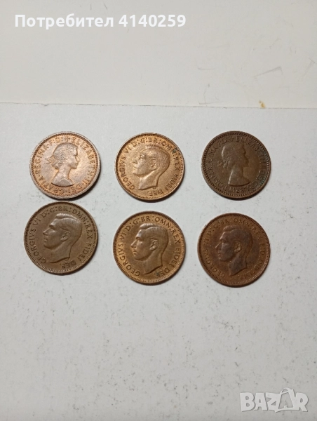 Великобритания монети 1 Фартинг 1942 г 1949 г , снимка 1