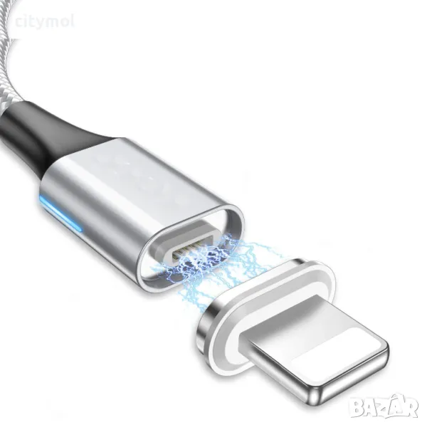 Магнитен кабел за зареждане, найлонова оплетка, USB към Type C и Micro USB, снимка 1