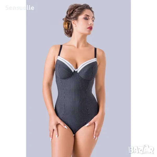 Луксозно боди в черно/бяло Angela - Всички размери, снимка 1