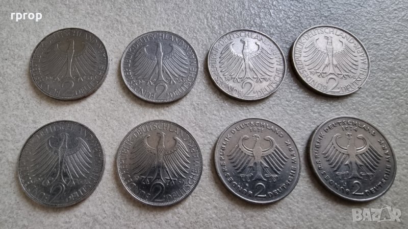 Монети . Германия.  2 дойче марки .8 бройки . Различни години., снимка 1