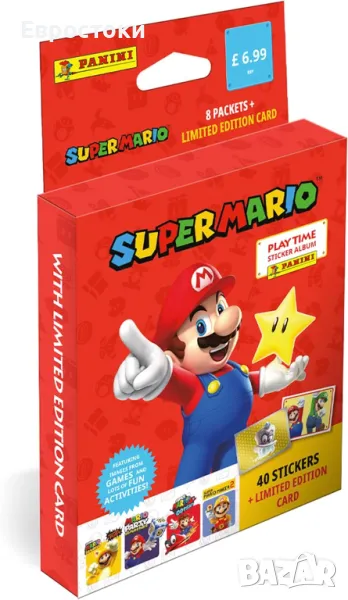 Картички Panini Super Mario Blister 8 плика + 1 карта от ограничено издание, снимка 1