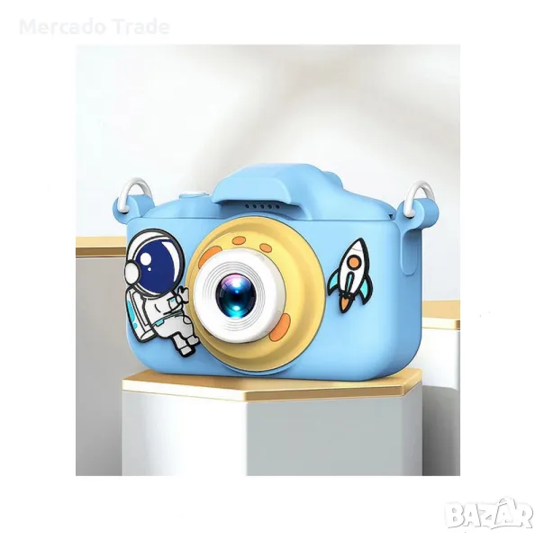Детски фотоапарат Mercado Trade, Космос, С кейс, Син, снимка 1