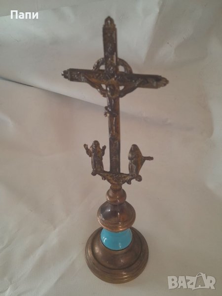 Месингово разпятие от късен 19-ти век., снимка 1