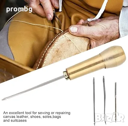 Кожарско, сарашко шило с 3 игли за ръчен шев, снимка 1