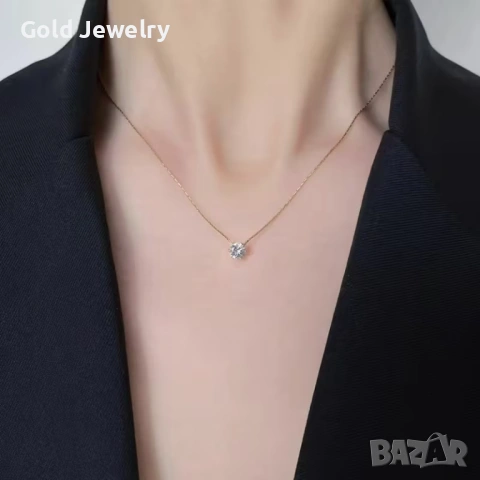 Деликатно и минималистично кръгло златно колие с висулка., снимка 2 - Колиета, медальони, синджири - 53060621