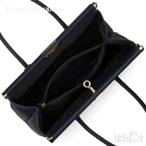 ПРОМО Естествена кожа, тъмносиня, снимка 4 - Чанти - 53497451