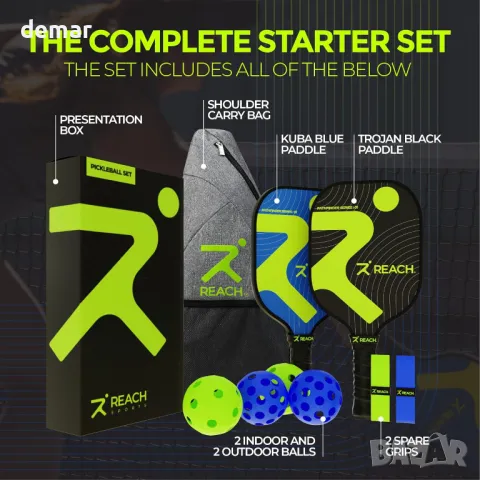 Reach Sports Pickleball комплект – 2 ракети от фибростъкло, 4 топки, чанта за носене, снимка 3 - Други спортове - 48863790