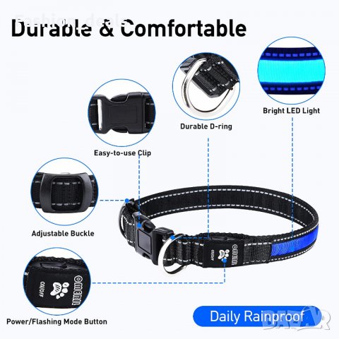 LED нашийник за куче разходка през нощта безопасност USB акумулаторен, снимка 2 - За кучета - 33633425