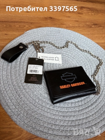 Чисто нов рокерски портфейл с метална верижка Harley Davidson от естествена кожа
