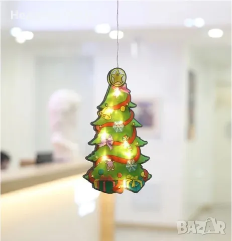 Коледна декоративна украса, Елха на батерий  10 LED, Зелен, 15x25 см, снимка 2 - Декорация за дома - 48210218