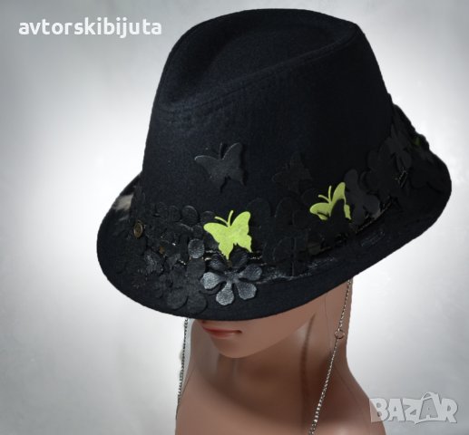 ⚜️ Дамска шапка в черно с декорации №3074, снимка 2 - Шапки - 38099136