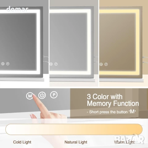 halumao Холивудско огледало за тоалетка/стена с осветление, с USB портове, 58 x 48 см, снимка 2 - Огледала - 50779825