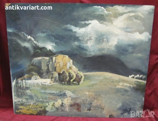 Картина Буря в Планината масло върху фазер,подпис, снимка 1 - Картини - 27824913